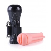 Телесный мастурбатор-вагина в черной колбе с вибрацией - Boys of Toys - в Сызрани купить с доставкой