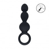 Черная анальная елочка Beaded Silicone Anal Probe with Loop - Shots Media BV