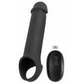 Черная вибронасадка для пениса с хомутом для мошонки и пультом ДУ Remote Controlled Penis Extension - Orion - в Сызрани купить с доставкой