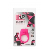 Розовое эрекционное кольцо с щеточкой LIT-UP SILICONE STIMU RING 5 - Dream Toys - в Сызрани купить с доставкой