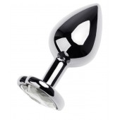 Серебристая анальная пробка с прозрачным кристаллом-сердцем - 8 см. - ToyFa - купить с доставкой в Сызрани