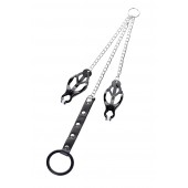 Черно-серебристые зажимы для сосков с кольцом для пениса TOYFA Metal - ToyFa - купить с доставкой в Сызрани