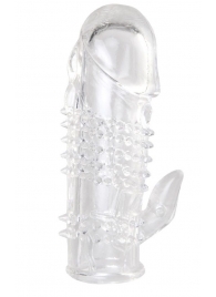 Прозрачная гелевая насадка с шипами и клиторальным отростком - 13 см. - Toyfa Basic - в Сызрани купить с доставкой