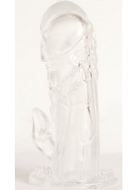 Прозрачная гелевая насадка с клиторальным отростком - 13 см. - Toyfa Basic - в Сызрани купить с доставкой