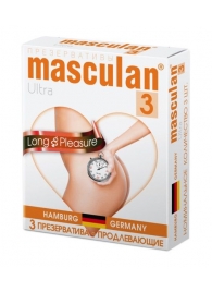 Розовые презервативы Masculan Ultra Long Pleasure с колечками, пупырышками и продлевающим эффектом - 3 шт. - Masculan - купить с доставкой в Сызрани