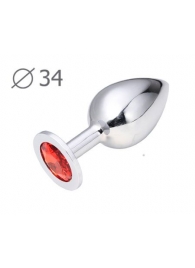 Коническая серебристая анальная втулка с красным кристаллом - 8,2 см. - Anal Jewelry Plug - купить с доставкой в Сызрани