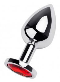 Серебристая коническая анальная пробка с красным кристаллом - 8 см. - ToyFa - купить с доставкой в Сызрани