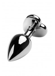 Серебристая коническая анальная пробка с красным кристаллом-сердечком - 7 см. - ToyFa - купить с доставкой в Сызрани