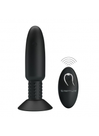 Черная анальная вибропробка с пультом ДУ и римминг-эффектом - 14,6 см. - Baile