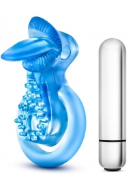 Голубое эрекционное виброкольцо 10 Function Vibrating Tongue Ring - Blush Novelties - в Сызрани купить с доставкой