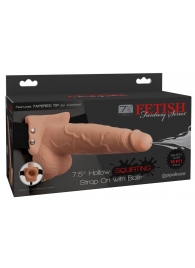 Телесный полый страпон с имитацией эякуляции 7.5  Hollow Squirting Strap-On with Balls Flesh - 21,6 см. - Pipedream - купить с доставкой в Сызрани