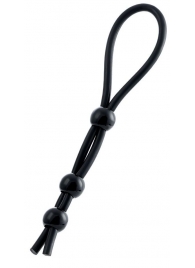 Черное лассо на пенис с тремя бусинами - A-toys - в Сызрани купить с доставкой