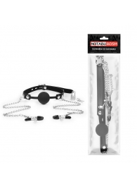 Черный кляп-шарик с зажимами на соски на металлической цепочке - Notabu - купить с доставкой в Сызрани