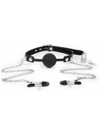 Черный кляп-шарик с зажимами на соски на металлической цепочке - Notabu - купить с доставкой в Сызрани