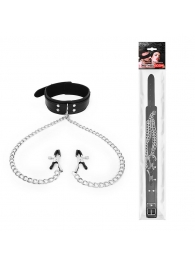 Черный ошейник с зажимами на соски на цепочке - Notabu - купить с доставкой в Сызрани