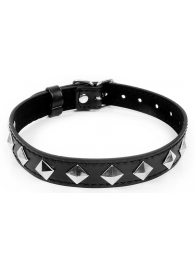 Черный ошейник с серебристыми ромбиками - Notabu - купить с доставкой в Сызрани