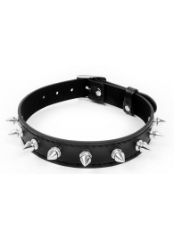 Черный ошейник с серебристыми шипами - Notabu - купить с доставкой в Сызрани