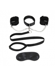 Чёрный ошейник с наручниками и поводком Collar Cuffs   Leash Set - Lux Fetish - купить с доставкой в Сызрани