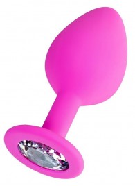 Розовая анальная втулка Brilliant с прозрачным кристаллом - 7 см. - ToyFa - купить с доставкой в Сызрани