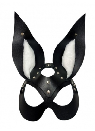 Черная маска зайки с белым мехом на ушках Miss Bunny - БДСМ Арсенал - купить с доставкой в Сызрани