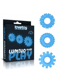 Набор из 3 голубых, светящихся в темноте эрекционных колец Lumino Play - Lovetoy - в Сызрани купить с доставкой