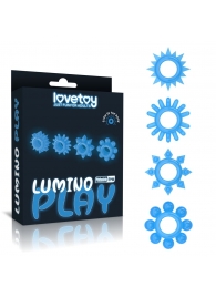 Набор из 4 голубых, светящихся в темноте эрекционных колец Lumino Play - Lovetoy - в Сызрани купить с доставкой