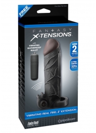 Чёрная вибронасадка с кольцом Vibrating Real Feel 2 Extension - 16 см. - Pipedream - в Сызрани купить с доставкой