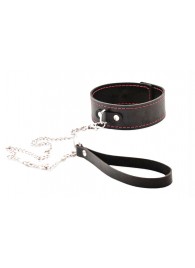 Черный широкий ошейник с красной строчкой и поводком - Crazy Handmade - купить с доставкой в Сызрани