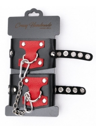 Черные наручники с красным декором и заклепками - Crazy Handmade - купить с доставкой в Сызрани