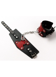 Черные кожаные оковы с красными вставками - Crazy Handmade - купить с доставкой в Сызрани