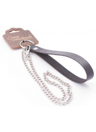 Серебристый металлический поводок с кожаной черной ручкой - 80 см. - Crazy Handmade - купить с доставкой в Сызрани