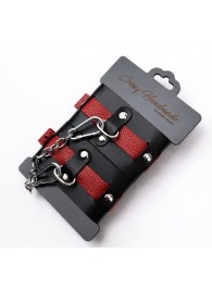 Черно-красные кожаные наручники на металлической сцепке - Crazy Handmade - купить с доставкой в Сызрани