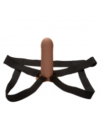 Коричневый фаллопротез из силикона Extension with Harness - 15,75 см. - California Exotic Novelties - купить с доставкой в Сызрани