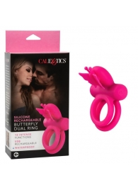 Розовое эрекционное виброкольцо Silicone Rechargeable Dual Butterfly Ring - California Exotic Novelties - в Сызрани купить с доставкой