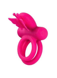 Розовое эрекционное виброкольцо Silicone Rechargeable Dual Butterfly Ring - California Exotic Novelties - в Сызрани купить с доставкой