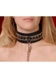 Чёрный ошейник с цепочками и поводком - Sitabella - купить с доставкой в Сызрани