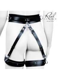 Черный кожаный пояс с гартерами - S-M - Notabu - купить с доставкой в Сызрани