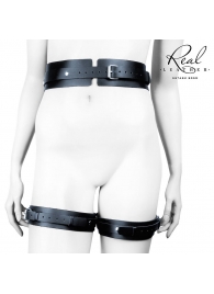 Черный кожаный пояс с гартерами - L-XL - Notabu - купить с доставкой в Сызрани