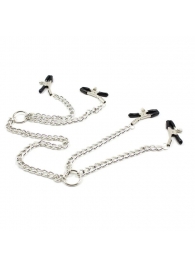 Серебристые зажимы для сосков и половых губ на тонкой цепочке - Notabu - купить с доставкой в Сызрани