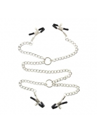 Серебристые зажимы для сосков и половых губ на тонкой цепочке - Notabu - купить с доставкой в Сызрани