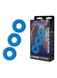 Комплект из трех голубых колец для эрекции 3-Pack Ultra-Stim Stretch Cock Rings - BlueLine - в Сызрани купить с доставкой