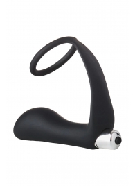 Черное эрекционное кольцо с вибропробкой Vibrating Anal Plug With Cockring - Dream Toys - в Сызрани купить с доставкой
