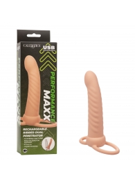 Телесная насадка для двойного проникновения Rechargeable Ribbed Dual Penetrator с вибрацией - California Exotic Novelties - купить с доставкой в Сызрани