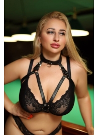 Черная кожаная сбруя с ошейником plus size из нежной кожи - БДСМ Арсенал - купить с доставкой в Сызрани