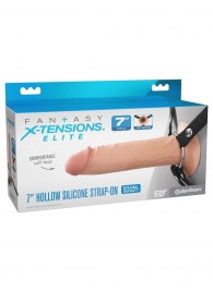 Телесный полый страпон на черных ремнях Hollow Silicone Strap-on - 17,8 см. - Pipedream - купить с доставкой в Сызрани