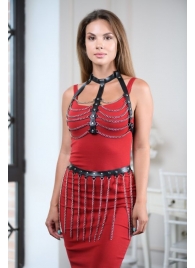 Черно-серебристая портупея-юбка plus size с цепочками - БДСМ Арсенал - купить с доставкой в Сызрани