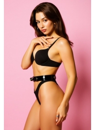 Эффектный черный пояс из лаковой эко-кожи - БДСМ Арсенал - купить с доставкой в Сызрани