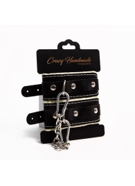 Черные скругленные наручники с мягкой бежевой подкладкой - Crazy Handmade - купить с доставкой в Сызрани