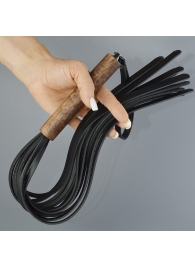 Черная кожаная плеть с деревянной рукоятью - 58 см. - Sitabella - купить с доставкой в Сызрани