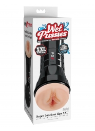 Телесный мастурбатор-вагина в черной колбе Super Luscious Lips XXL - Pipedream - в Сызрани купить с доставкой